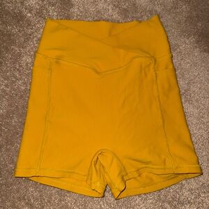 Women's Crossover Mustard Yellow High-Waisted Shorts
